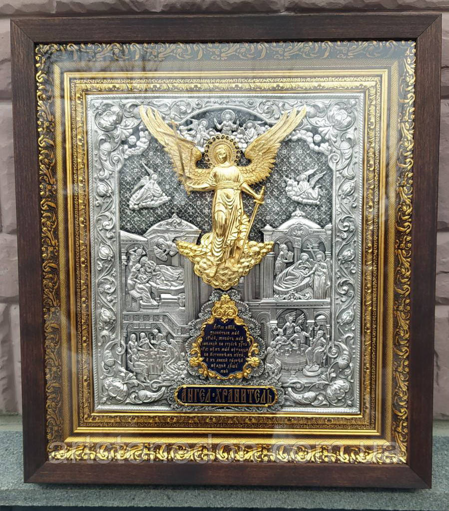 Ікона зі срібла і позолоти Янгол Охоронець з філігранню, фото 1