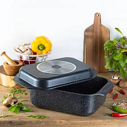 Гусятниця з литого алюмінію з мармуровим покриттям і жаровнею 6,5 л Edenberg EB-4609 Гусятниця сковорода гриль