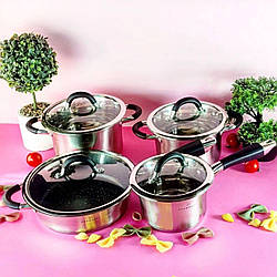 Набір каструль із неіржавкої сталі + ківш Edenberg EB-2407 8 предметів із товстим дном