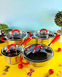 Набір каструль з нержавіючої сталі + ківш 8 предметів Edenberg EB-2408 з товстим Індукційним дном