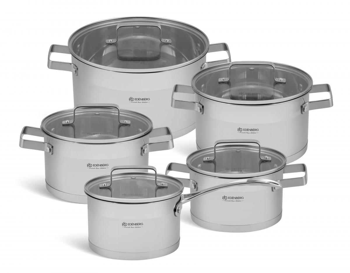 Набір кухонного посуду з неіржавкої сталі 10 предметів Edenberg EB-4090 Набір каструль для індукційної плити, фото 1