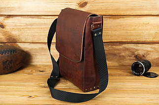 Шкіряна чоловіча сумка Майкл, натуральна шкіра італійський Краст колір коричневий, відтінок Вишня, фото 2