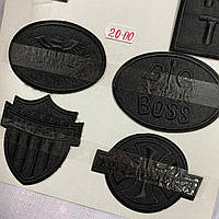 Термоаплікації на одяг вишиті чорні емблеми, висота 6-12 см