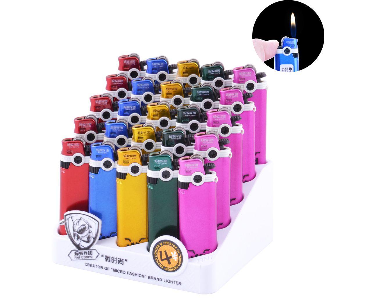 Запальничка кремнієва пластикова в металевому корпусі ANTCORPS (Обічне полум'я)