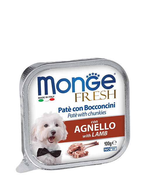 Monge Dog Fresh вологий корм для собак усіх порід, паштет ягня, 0.1КГх32ШТ