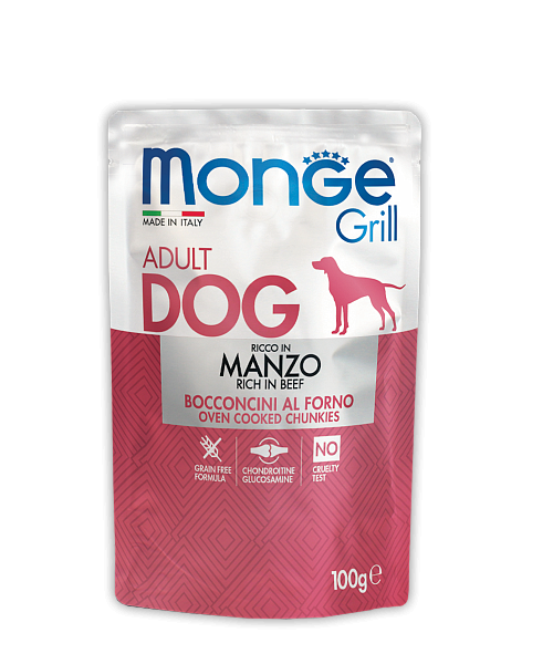 Monge Dog Grill вологий корм для собак, шматочки в соусі з яловичиною, 0.1КГх24ШТ