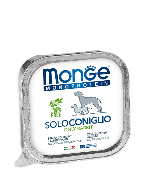 Monge Dog Solo вологий корм для собак, паштет 100% кролик, 0.15КГх24ШТ