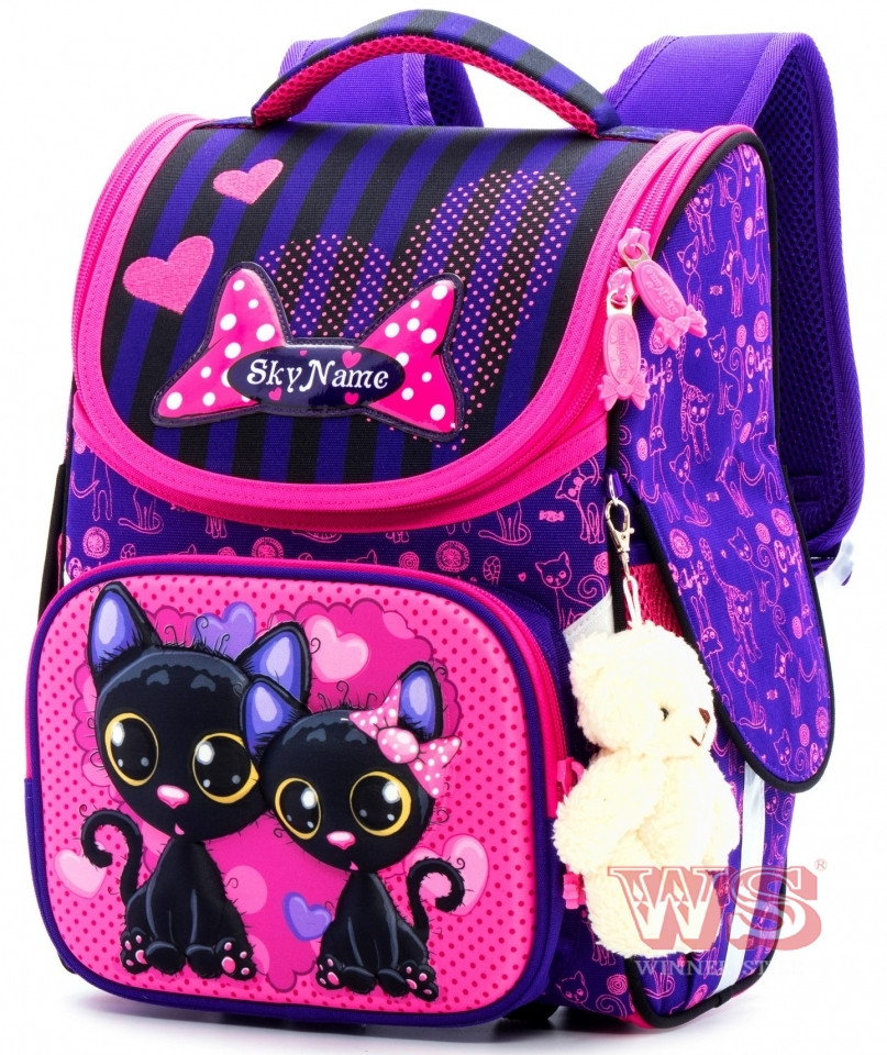 Ранець каркасний розкладний шкільний ортопедичний для дівчинки Winner One Кішечки 2070