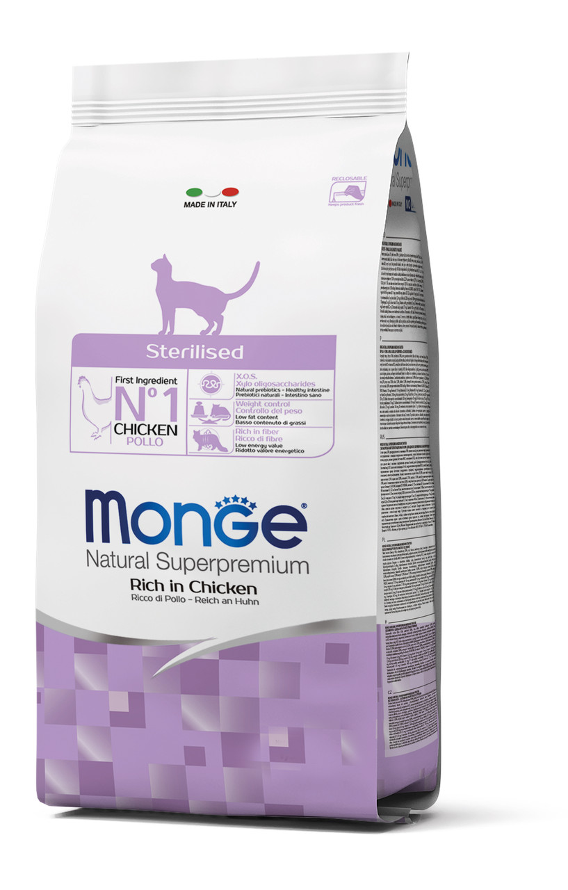 Monge Cat Sterilised сухий корм для стерилізованих/кастрованих котів, профілактика ожиріння, курка 0.4КГ