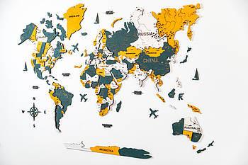 Дерев'яна карта світу на стіну в сірих тонах