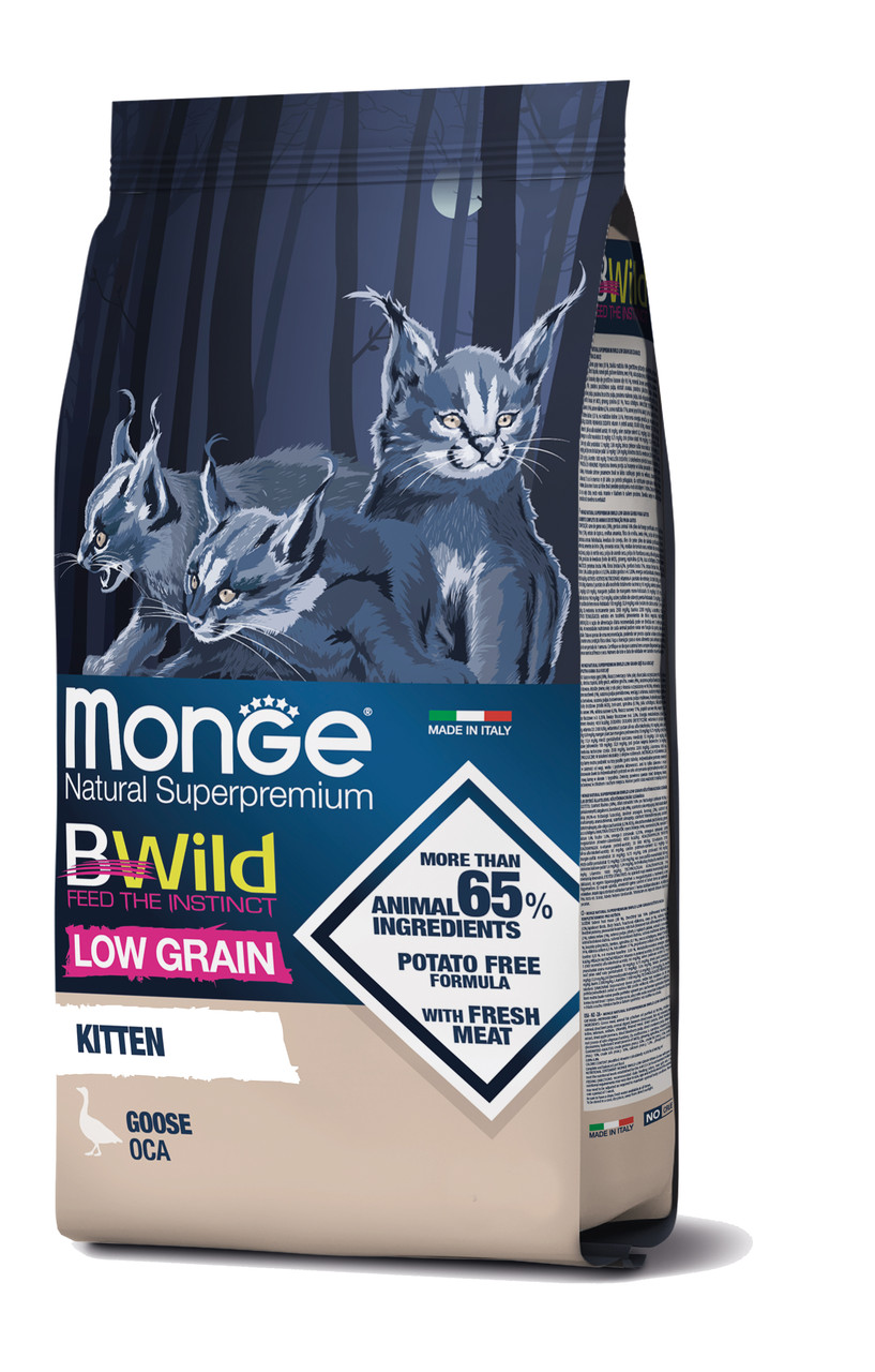 Monge Cat Bwild Low Graine Kitten сухий корм для котят 1-12 мес., беременных и кормящих кошек мясо гуся 1.5КГ