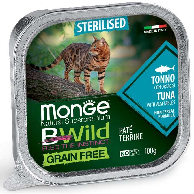 Monge Cat Bwild Gr.free Sterilised вологий корм для стерилізованих котів, паштет тунець з овочами 0.1КГх32ШТ
