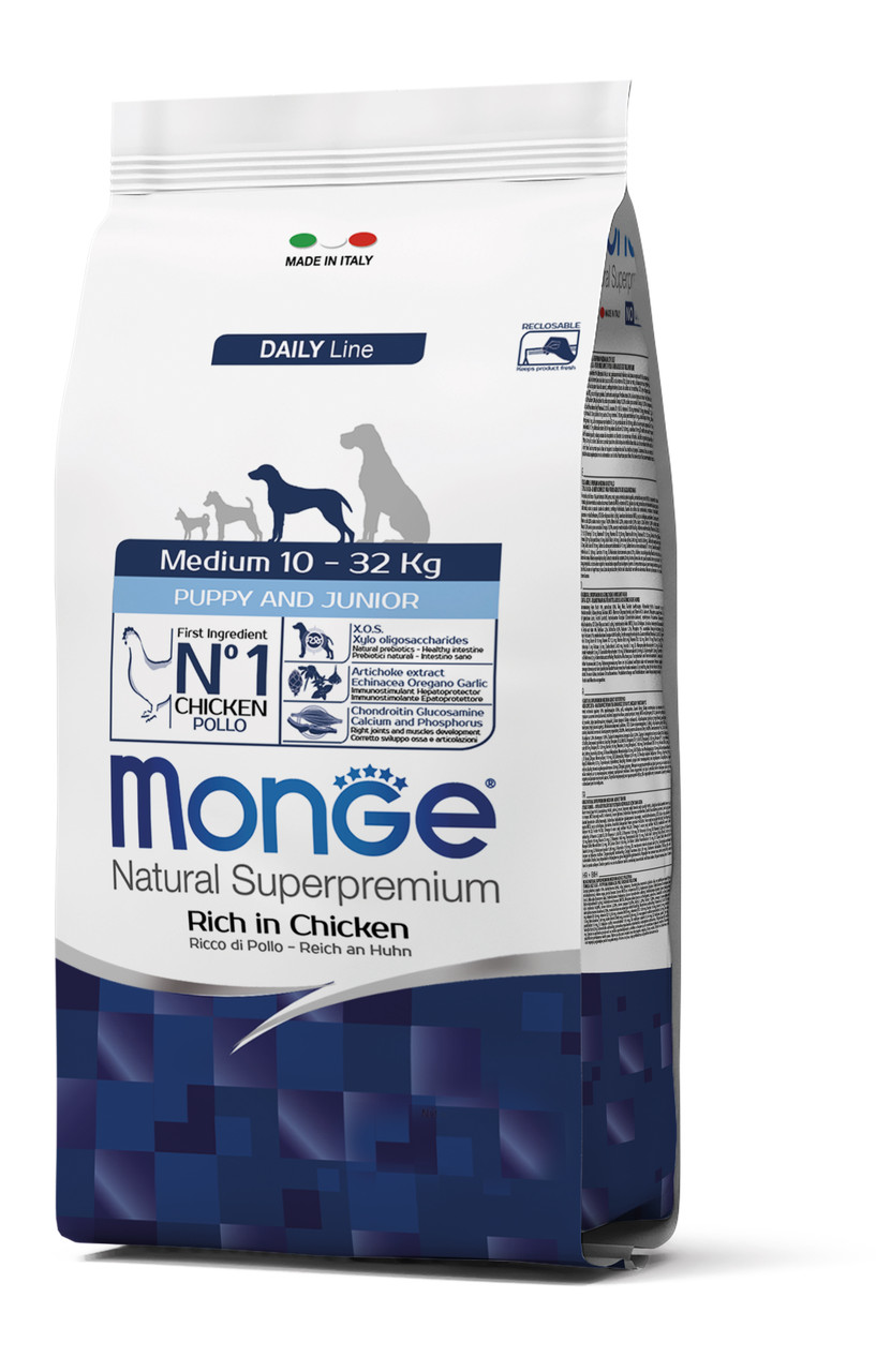 Monge Dog Medium Puppy & Junior сухий корм для цуценят середніх порід курка з рисом, 3КГ