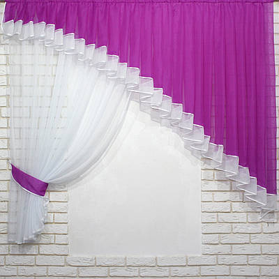 Кухонний комплект (200х170см.), ламбрекен і штора. Колір фуксія з білим. Код 062к 50-281