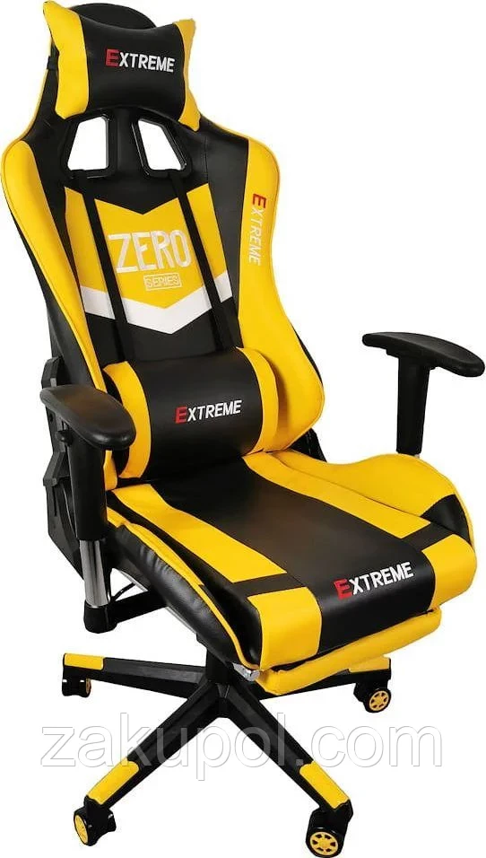 Геймерське крісло Extreme Zero Yellow чорно-жовте спортивне з підставкою для ніг
