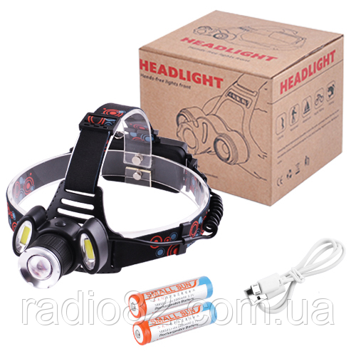 Ліхтар налобний BL-C864 T6+2COB, ЗУ micro USB, 2x18650, zoom zoom, signal light