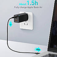 Мережевий зарядний пристрій Baseus 65 W GaN 2 Pro Quick Charge (2 Type-C + 1 USB) + кабель Type-C 100 W (чорний), фото 3