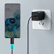 Мережевий зарядний пристрій Baseus 65 W GaN 2 Pro Quick Charge (2 Type-C + 1 USB) + кабель Type-C 100 W (чорний), фото 4