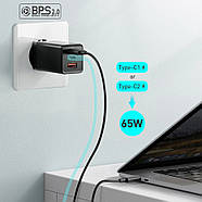 Мережевий зарядний пристрій Baseus 65 W GaN 2 Pro Quick Charge (2 Type-C + 1 USB) + кабель Type-C 100 W (чорний), фото 6