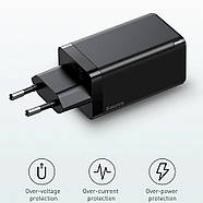 Мережевий зарядний пристрій Baseus 65 W GaN 2 Pro Quick Charge (2 Type-C + 1 USB) + кабель Type-C 100 W (чорний), фото 9