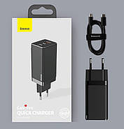 Мережевий зарядний пристрій Baseus 65 W GaN 2 Pro Quick Charge (2 Type-C + 1 USB) + кабель Type-C 100 W (чорний), фото 11