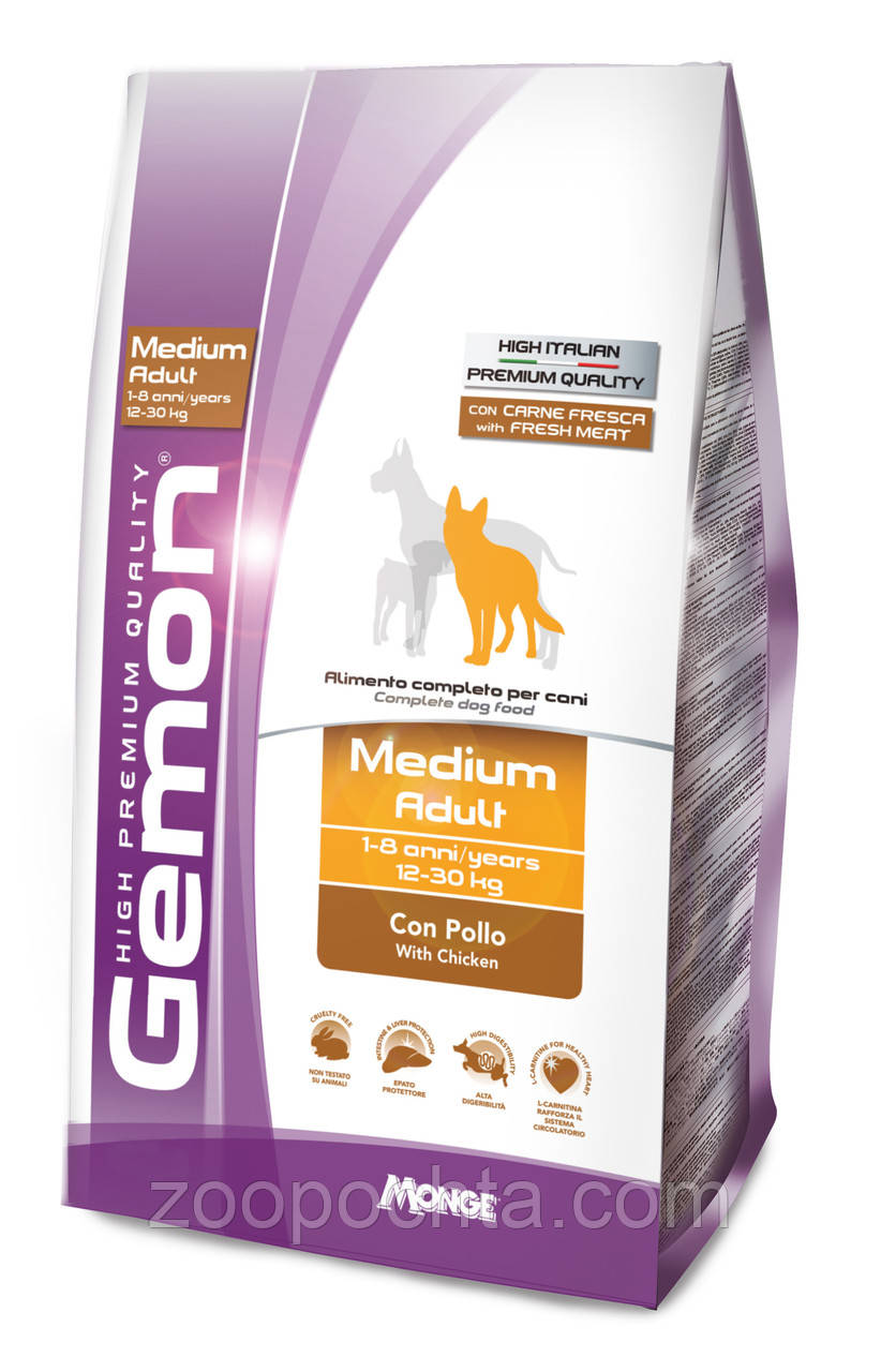 Сухий корм Gemon Dog Medium Adult для собак середньої породи, курка з рисом 15КГ