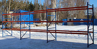 Набір палітурних полегшених складських стелажів, 3 секції по 270 см, 250х110 см. + траверс 270 см., Б/у