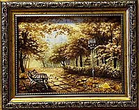 Картина пейзаж из янтаря " Осень в парке "