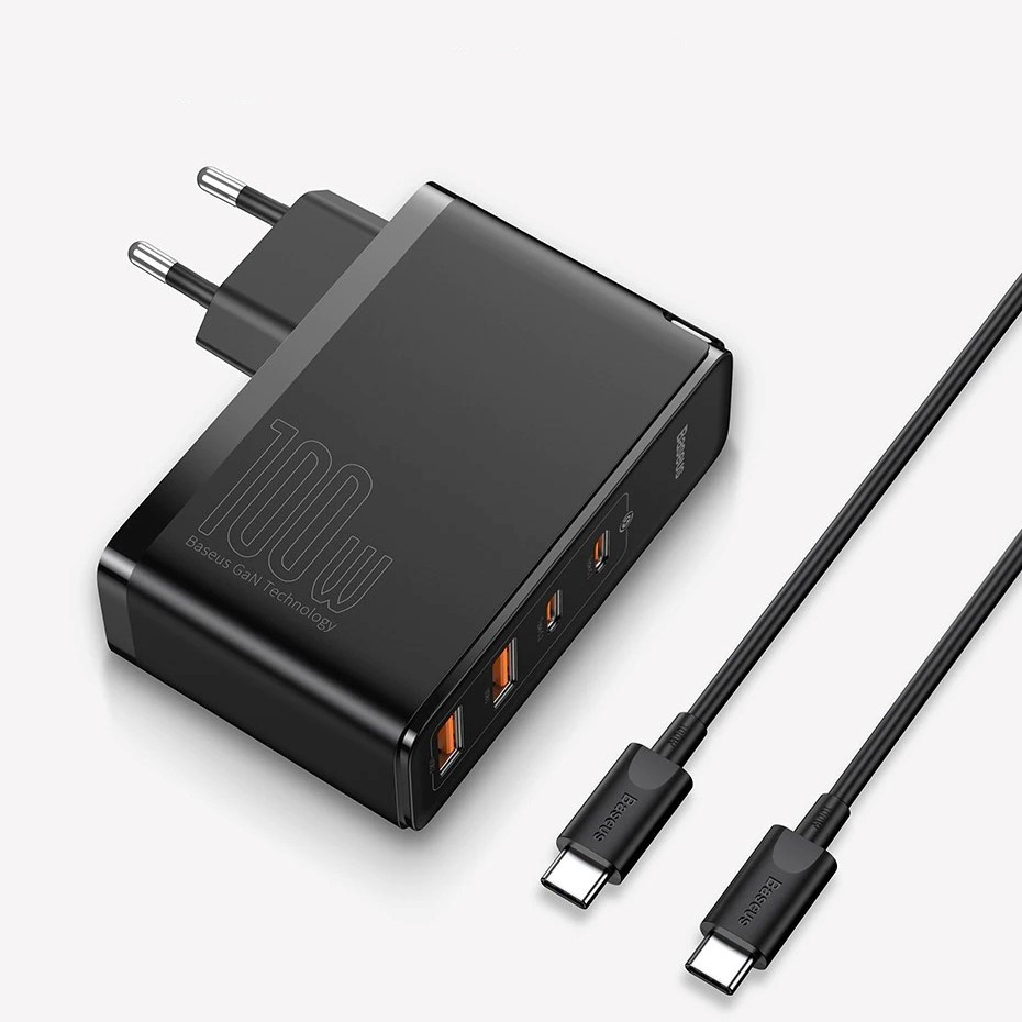 Мережевий зарядний пристрій Baseus GaN2 Pro Quick Charger 100 W (2Type-C + 2 USB) + кабель Type-C 100 W (чорний)