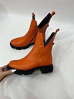 Женские ботинки оранжевые кожа замша Италия деми или зима Отшив