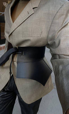 Ремінь-баска пасок оборка жіночий широкий еко-шкіряний масивний пояс-спідниця на талію портупея на зав'язках батал Чорний