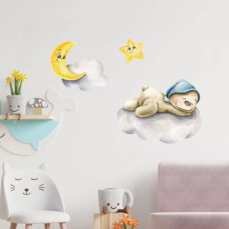 Вінілові наклейки на стіну Ведмедик спить на хмаринці (лист 30 х 60 см) Б394-65