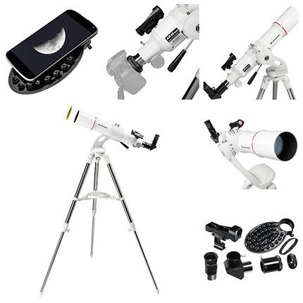 Телескоп для початківців з сонячним фільтром і адаптером для смартфону Bresser Nano AR-80/640 AZ (White), фото 1
