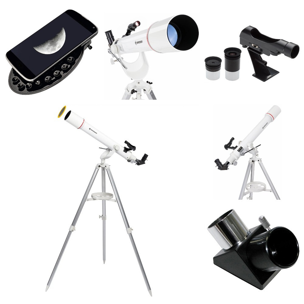 Телескоп для початківців з сонячним фільтром і адаптером для смартфону Bresser Nano AR-70/700 AZ (White)