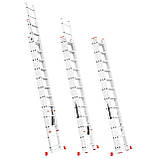 Драбина з алюмінію, 3-х секційна універсальна розкладна, 3*12 сход., 7,89м INTERTOOL LT-0312, фото 3