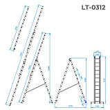 Драбина з алюмінію, 3-х секційна універсальна розкладна, 3*12 сход., 7,89м INTERTOOL LT-0312, фото 4