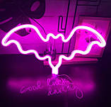 Настінний неоновий світильник нічник Кажан рожевий, фото 5