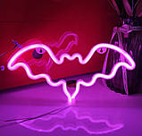 Настінний неоновий світильник нічник Кажан рожевий, фото 3