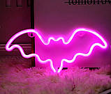Настінний неоновий світильник нічник Кажан рожевий, фото 6