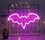 Настінний неоновий світильник нічник Кажан рожевий, фото 8