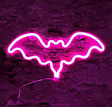 Настінний неоновий світильник нічник Кажан рожевий, фото 7