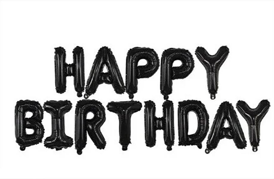 Гірлянда Happy birthday чорна буква надута повітрям код 20-05, фото 1