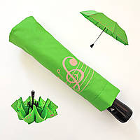Однотонный женский салатовый зонтик полуавтомат с нотами по краю