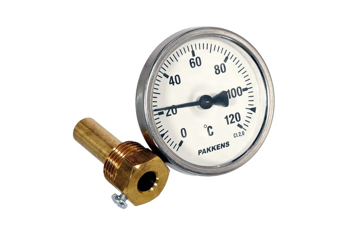 Термометр для котла Pakkens D=63 мм 0-120°C зі штуцером L=48 мм