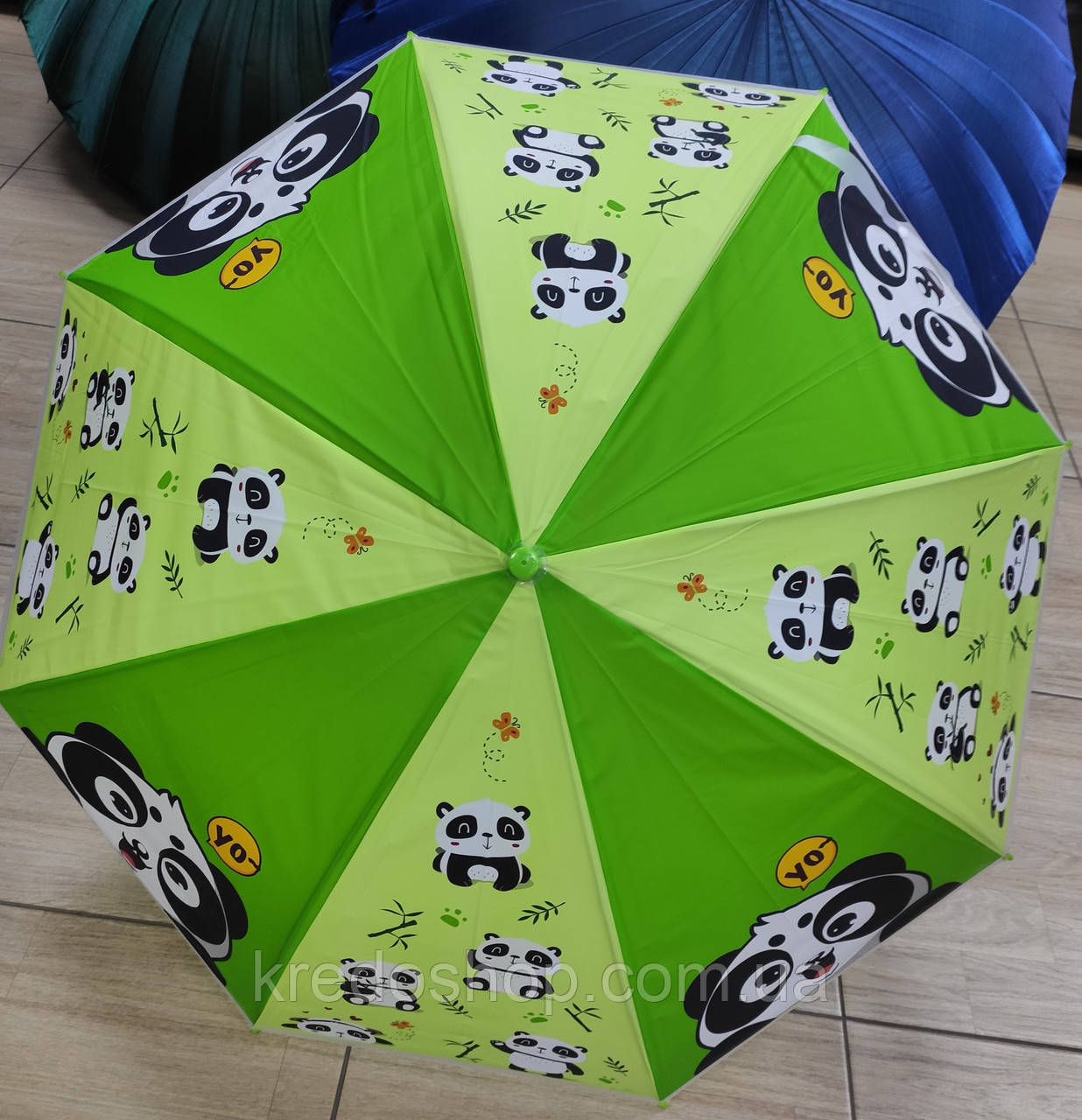.Зонт дитячий тростина зелений із гарним малюнком