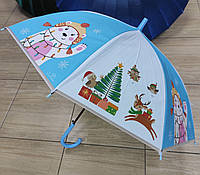 Детский зонт трость синего цвета с красивым рисунком