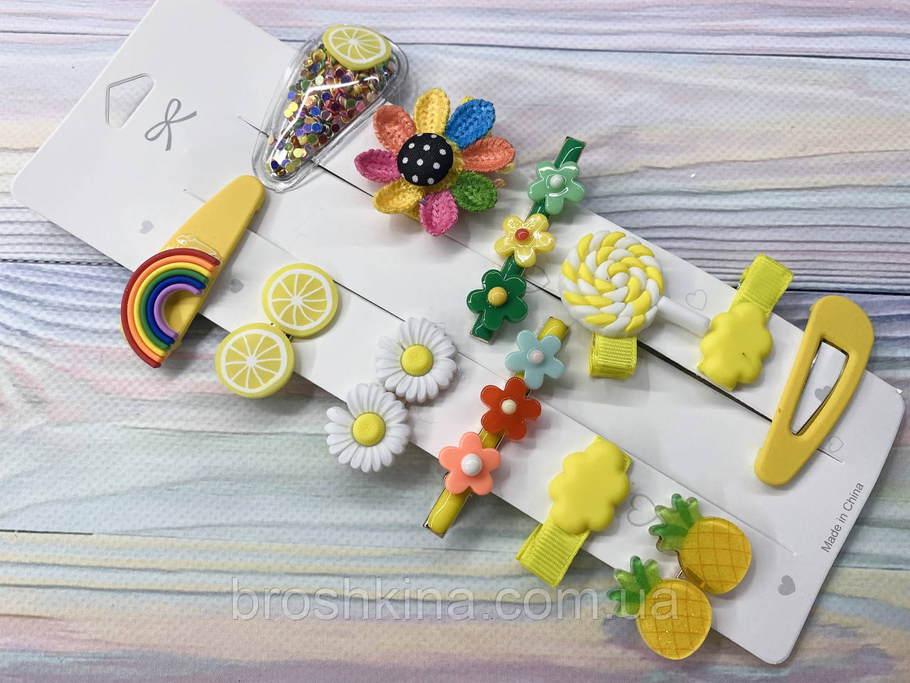 Набір дитячих шпильок оптом 14 шт. на планшетці, фото 1