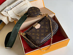 Жіноча коричнева жіноча сумка Louis Vuitton Луї виттон multi pochette мульти пошей 3 в 1 Луї Вітон з хакі
