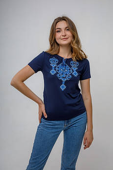 Жіноча вишита футболка Коломия голуба