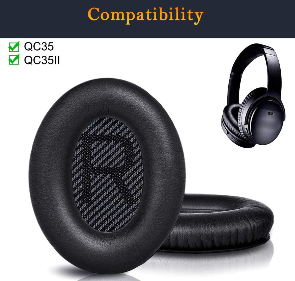 Амбушури для навушків Bose QuietComfort QC35 QC25 QC15 QC45 Soundlink SoundTrue AE2i SE Колір Чорний Black, фото 1